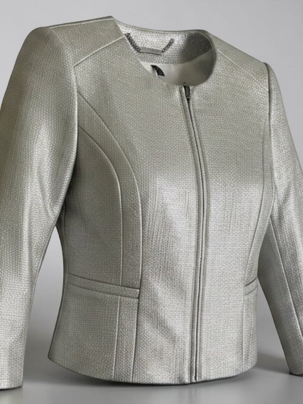 White House Black Market Metallic Silver Tweed Jacket, Size 0 - Picture 1 of 9